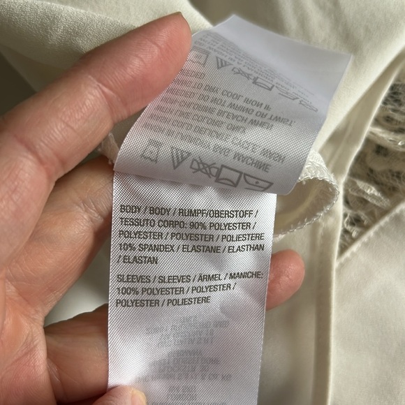 Isaac Mizrahi Live Stretch Crepe Blouse with Lace Sleeves Size M - Picture 8 of 8